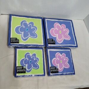 Paperproducts Design PB Flower Napkins Blue‎ Green Pink Set of 4